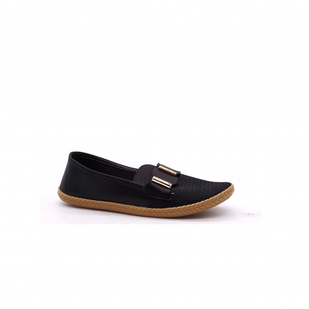 Sapatilha Feminino Moleca 52871003 - PRETO / PELE