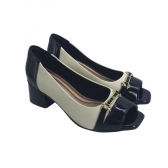 Peep Toe Piccadilly 715029 - OFF WHITE / PRETO VZ / DOURADO
