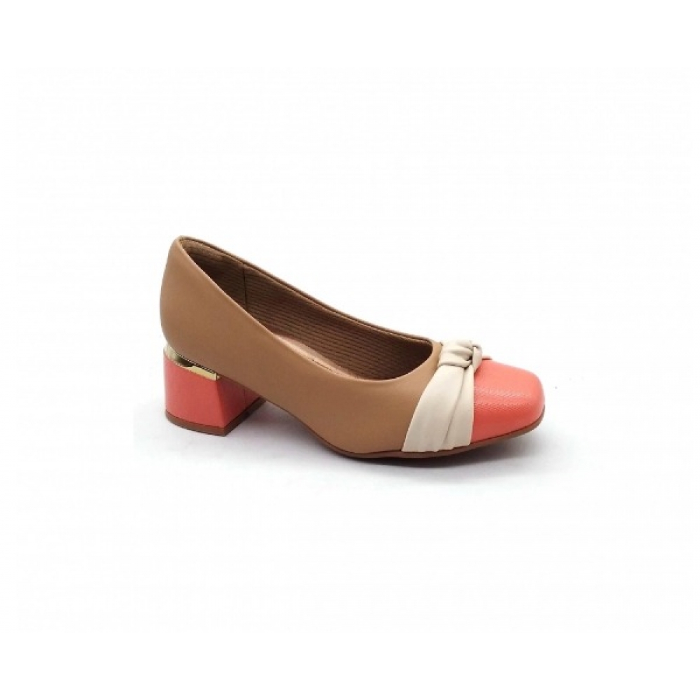 Sapato Feminino Piccadilly 748030 - NUDE CLARO / CORAL / MARFIM