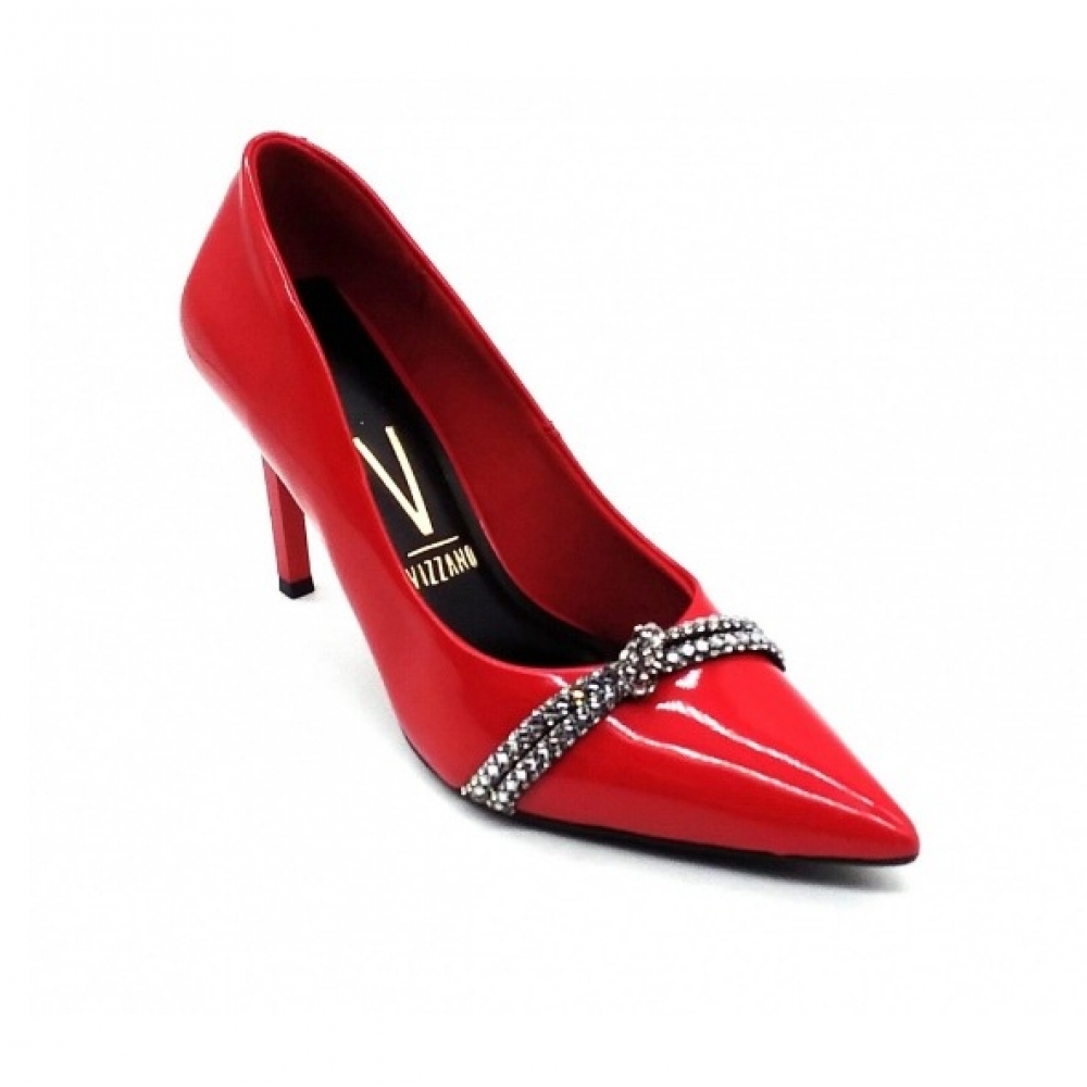 Scarpin Feminino Vizzano 1401206 - VERMELHO / PRETO / CRISTAL