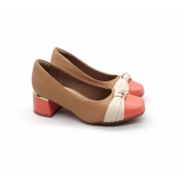Sapato Feminino Piccadilly 748030 - NUDE CLARO / CORAL / MARFIM
