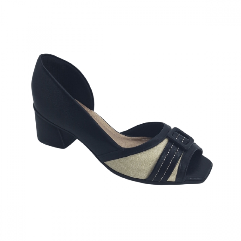 PICCADILLY PEEP TOE 715030 - PRETO / NATURAL